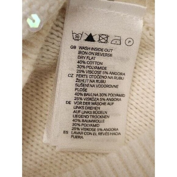 H&M Sweater Cable Knit Womens L Ivory Cream Sequin Diamond Holiday Bling NEW - Picture 5 of 6
